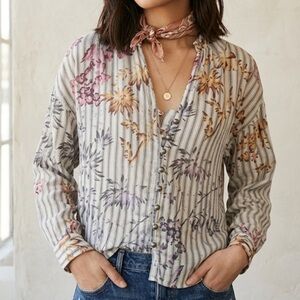 Anthropologie Pilcro Tavi Blouse Size Small Striped Floral Button Up Cottagcore